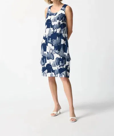 Joseph Ribkoff Gauze Scenery Print Cocoon Dress In Midnight Blue/vanilla In Blue