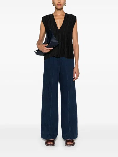 Shop Forte Forte Wide Leg Denim Cotton Trousers