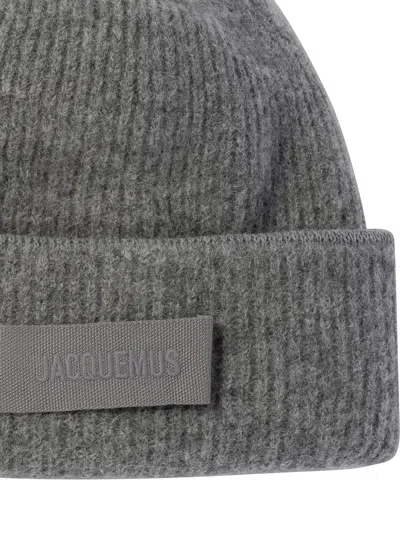 Jacquemus Grey Le Bonnet Gros Grain With Logo Patch On The Brim In Cashmere And Wool Man In Gray