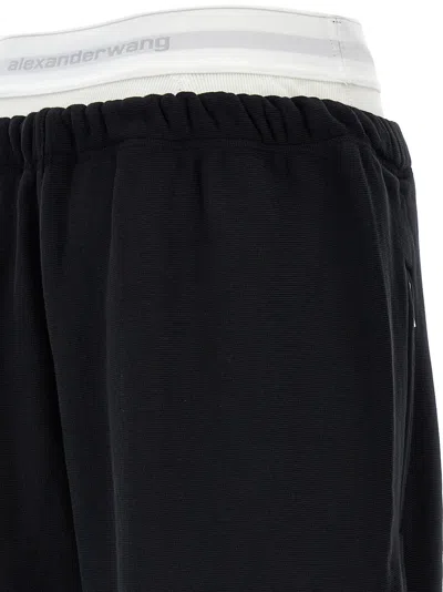 Shop Alexander Wang T Wide Leg W/ Logo Elastic Exposed Brief Pants Black