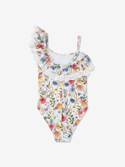 Selini Action Girls Poppy Print Swimsuit In White