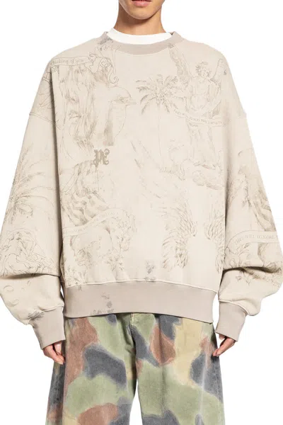 Palm Angels Pencil All Over Sweatshirt In Beige