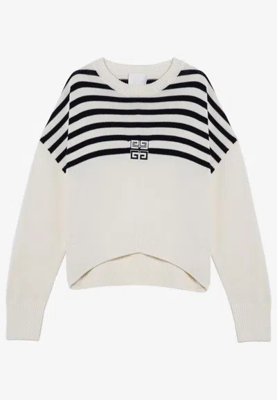 Shop Givenchy 4g Striped Rib-knit Sweater In White