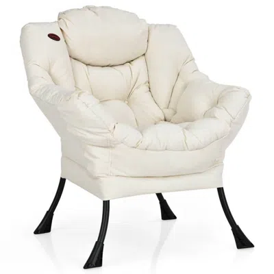 Quikfurn Upholstered Contemporary Cushioned Accent Chair With Side Pocket In Beige