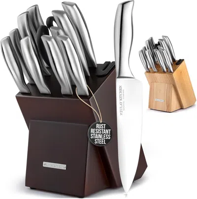 Zulay Kitchen 12 Piece Stainless Steel Kitchen Knife Set In Brown