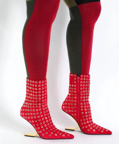 Jeffrey Campbell Compass-e Pointed Toe Boot In Red Suede Gold In Red