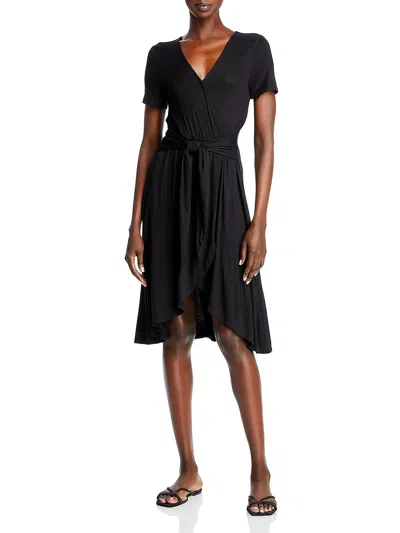 B Collection By Bobeau Rowan Womens Short Sleeve Floral Print Wrap Dress In Black