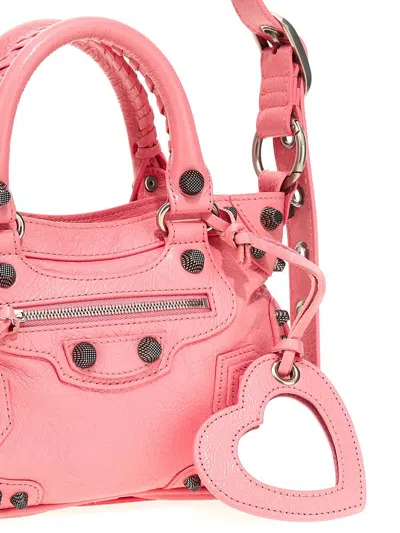 Balenciaga Green Leather Shoulder Handbag With Magnetic Closure And Metal Details In Pink