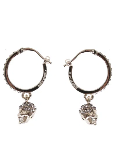 Alexander Mcqueen Skull Swarovski Crystal Embellished Hoop Earrings In Gold