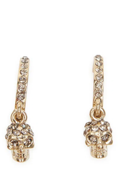 Alexander Mcqueen Skull Swarovski Crystal Embellished Hoop Earrings In Gold