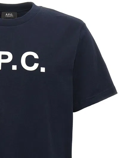 Apc A.p.c. Men Blue Crewneck T-shirt With Logo On The Front In Cotton Man In Blue