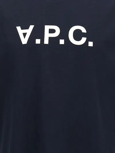 Apc A.p.c. Men Blue Crewneck T-shirt With Logo On The Front In Cotton Man In Blue
