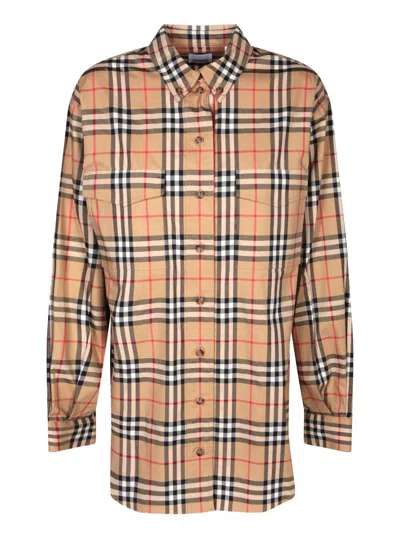 Burberry Ladies Vintage Check Stretch Cotton Button-down Collar Shirt In Beige
