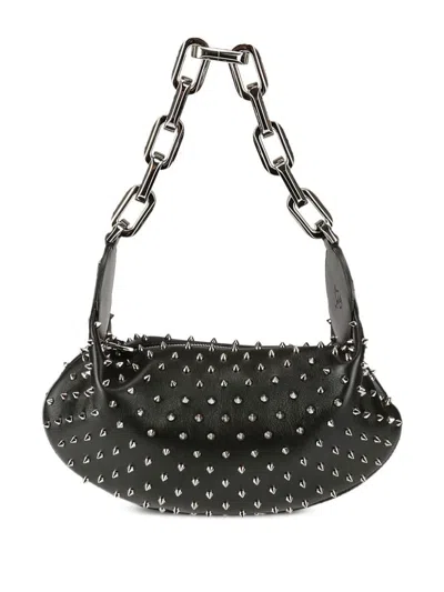 Christian Louboutin Nappa Leather Chain-link Shoulder Bag Studs In Blacksilversilver