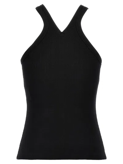 Courrèges Ribbed Tank Top With Zipper On The Neckline In Black