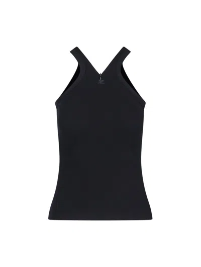 Courrèges Ribbed Tank Top With Zipper On The Neckline In Black