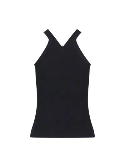 Courrèges Ribbed Tank Top With Zipper On The Neckline In Black
