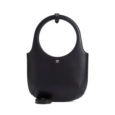 Courrèges Holy Grained Leather Tote Bag In Black