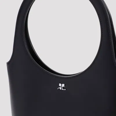 Courrèges Holy Grained Leather Tote Bag In Black