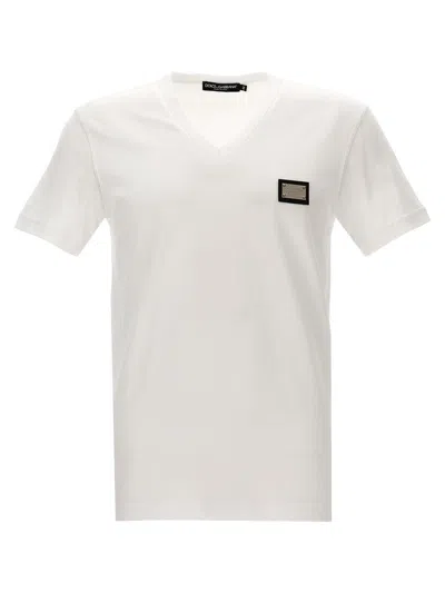 Dolce & Gabbana Dolce&gabbana White Crewneck T Shirt With Logo Plaque In White