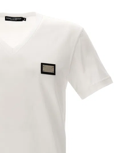 Dolce & Gabbana Dolce&gabbana White Crewneck T Shirt With Logo Plaque In White