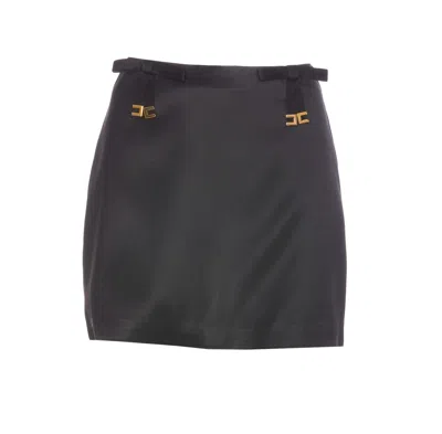 Elisabetta Franchi Bow-embellished Satin Mini Skirt In Black