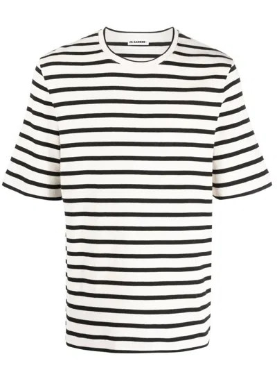 Jil Sander Black And White Striped Short Sleeve T-shirt In Beige