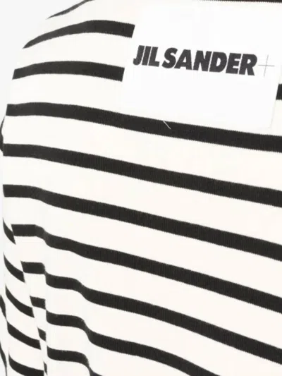 Jil Sander Black And White Striped Short Sleeve T-shirt In Beige