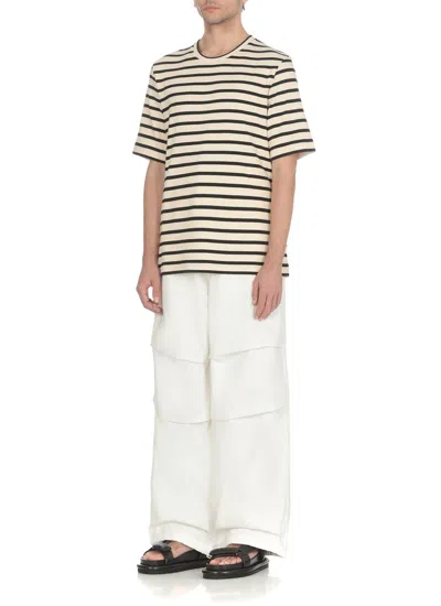 Jil Sander Black And White Striped Short Sleeve T-shirt In Beige