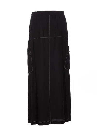 Pinko Solid Color Gulp Cargo Skirt With Frontal Split And Visible In Black