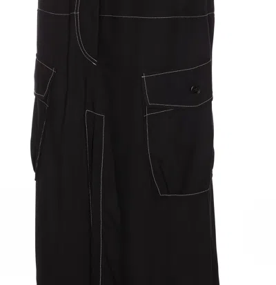 Pinko Solid Color Gulp Cargo Skirt With Frontal Split And Visible In Black