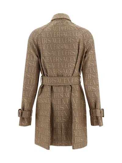 Versace Trench Parka Coat In Brown+beige