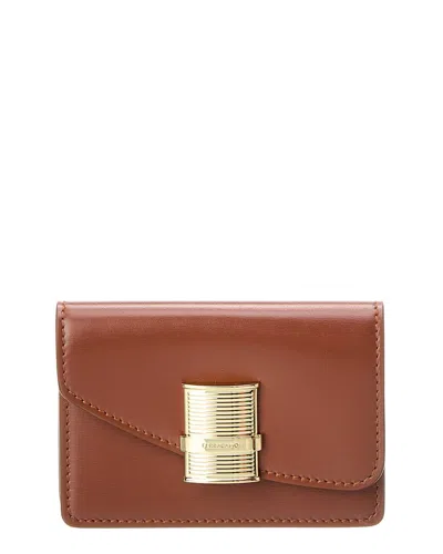 Ferragamo Fiamma Leather Card Holder In Brown