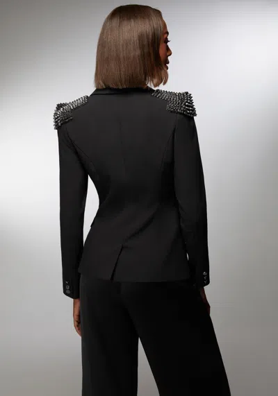 Bebe X Ciara Studded Shoulder Double Breast Tailored Blazer In Black