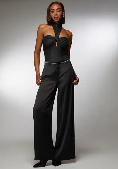 Bebe X Ciara Mock Neck Halter Coated Knit Bodysuit In Black