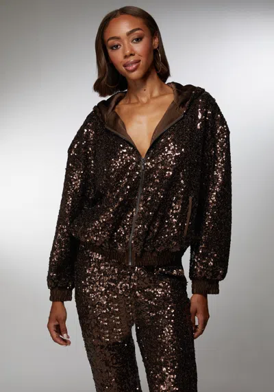 Bebe X Ciara Sequin Hoodie Jacket In Dark Astro