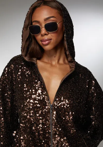 Bebe X Ciara Sequin Hoodie Jacket In Dark Astro