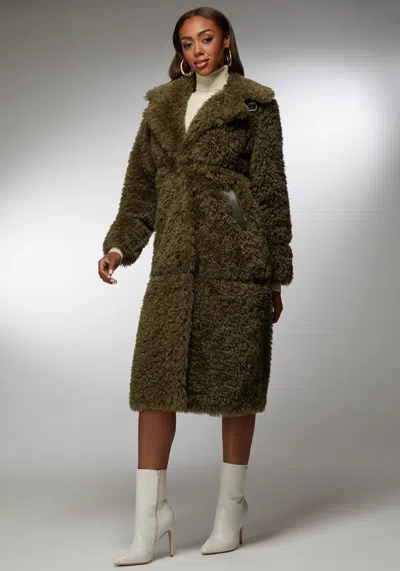 Bebe X Ciara Faux Fur Maxi Coat In Olive