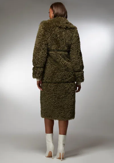 Bebe X Ciara Faux Fur Maxi Coat In Olive