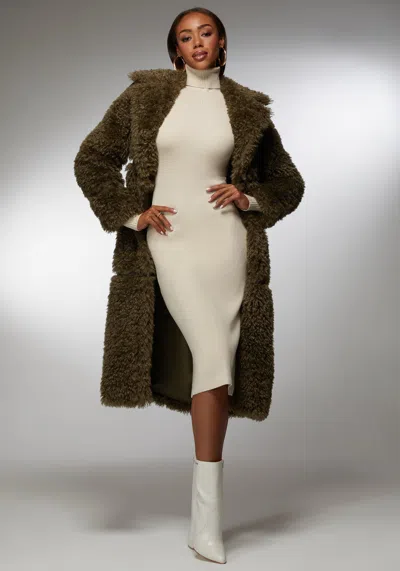 Bebe X Ciara Faux Fur Maxi Coat In Olive