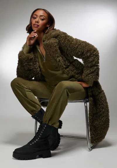 Bebe X Ciara Faux Fur Maxi Coat In Olive