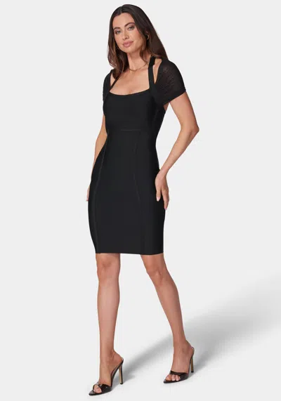 Bebe Gabriella Mesh Overlay Bandage Dress In Black