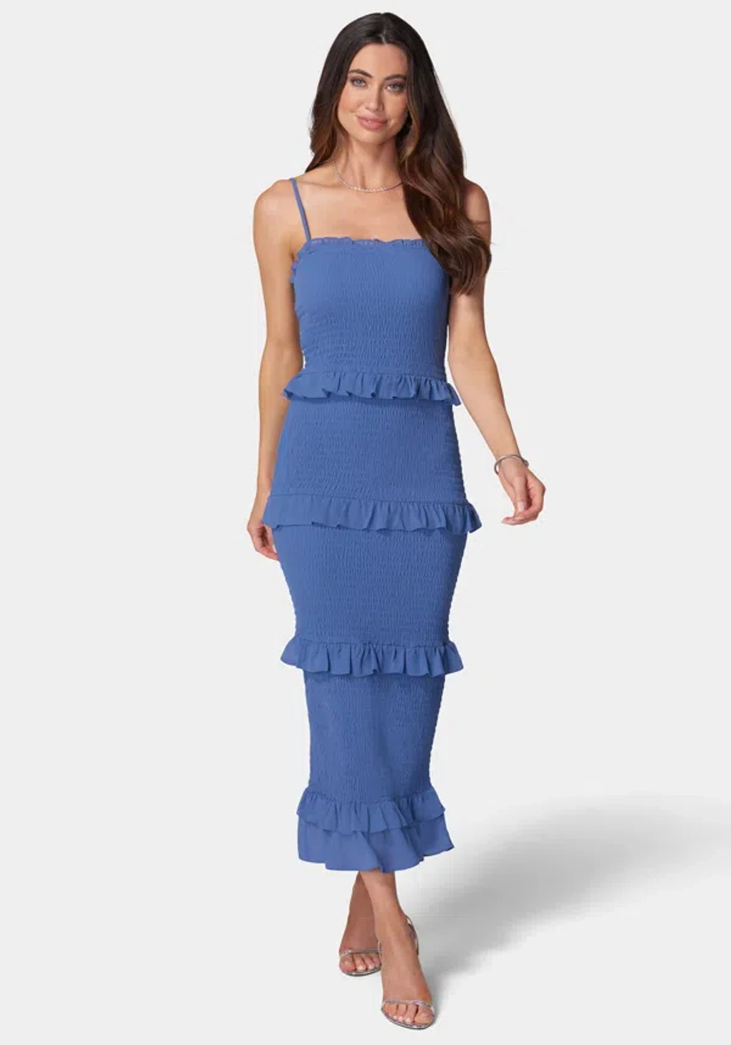 bebe georgette smocked midi dress Georgette Smocked Midi Dress  bebe