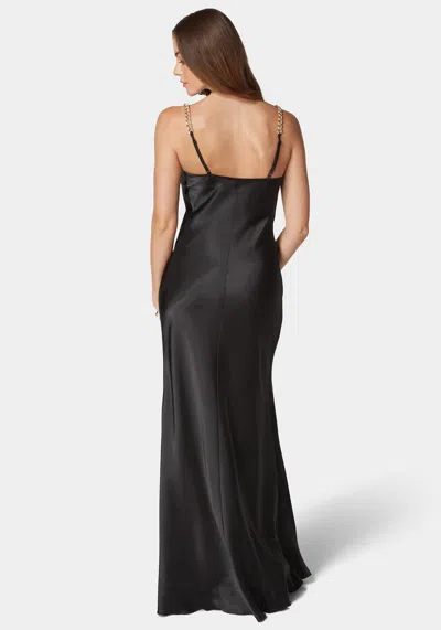 Bebe X Ciara Satin Maxi With Gold Chain Straps In Black