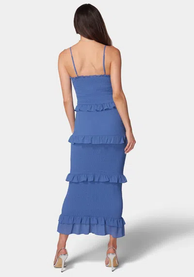 Shop Bebe Georgette Smocked Midi Dress In Denim