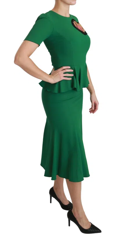 Dolce & Gabbana Green Heart Patch Mermaid Midi Viscose Dress In Green