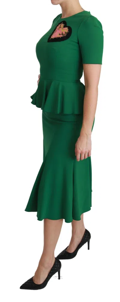 Dolce & Gabbana Green Heart Patch Mermaid Midi Viscose Dress In Green