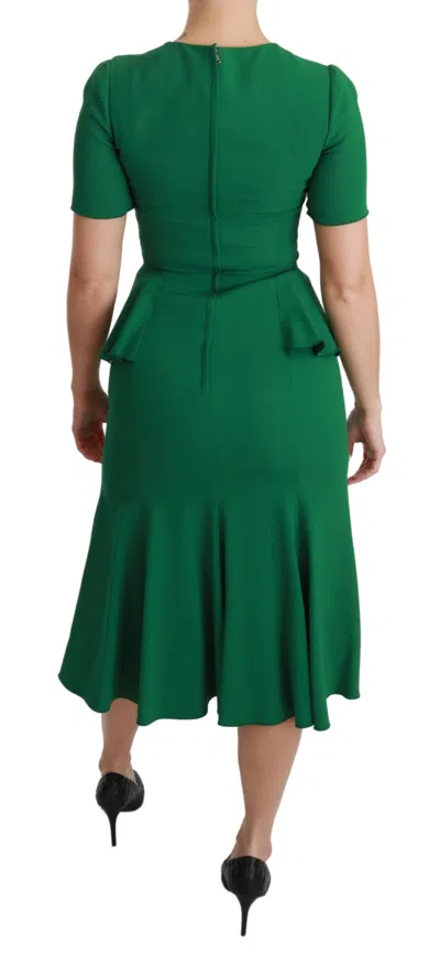 Dolce & Gabbana Green Heart Patch Mermaid Midi Viscose Dress In Green