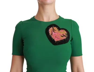 Dolce & Gabbana Green Heart Patch Mermaid Midi Viscose Dress In Green