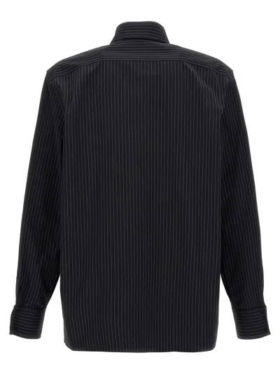 Saint Laurent Ysl Pinstriped Silk Shirt In White/black